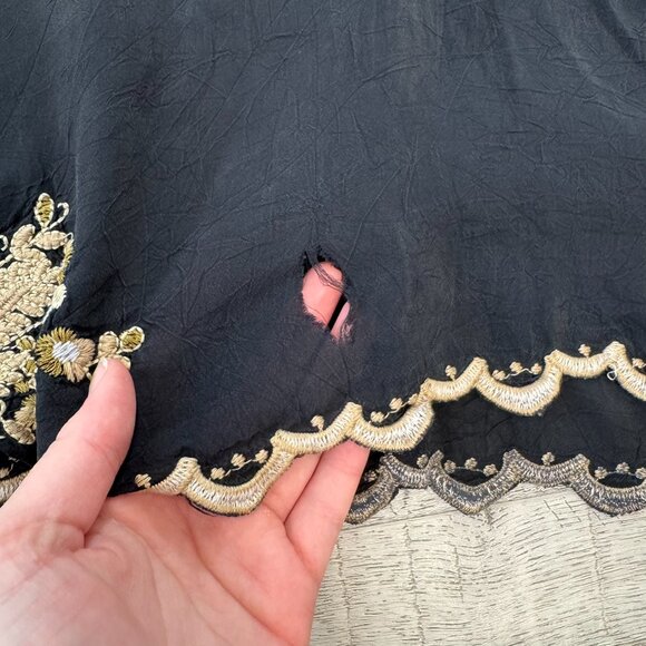 Johnny Was black heavily embroidered floral tunic short sleeve FLAWED large I46 - Picture 3 of 10